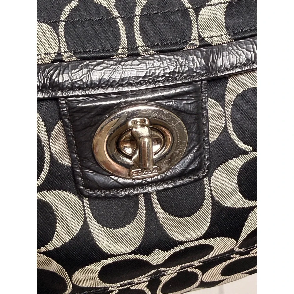 Coach Signature Jacquard Black Grey Hobo Adjustable Crossbody Bag F19232